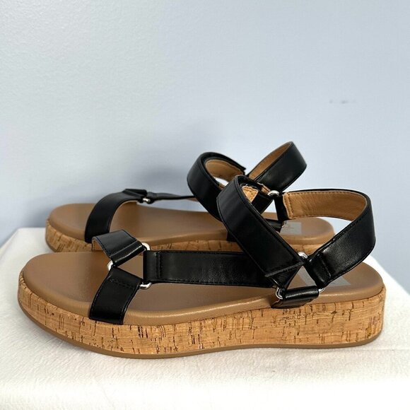 DV Dolce Vita Women’s Saedey Velcro Cork Platform Sandals 8 Black Adjustable - Picture 2 of 9